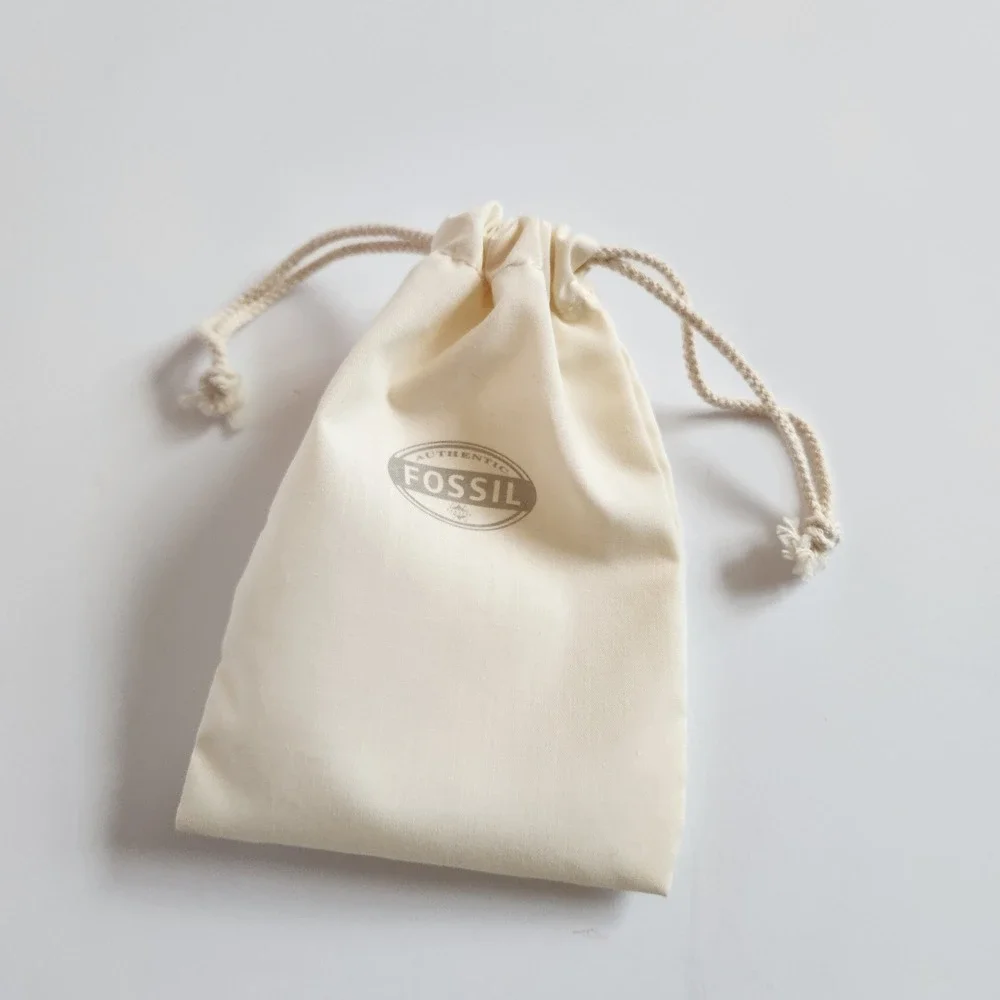 Authentic Fossil Jewelry Pouch Cream Cotton Drawstring‎ Bag